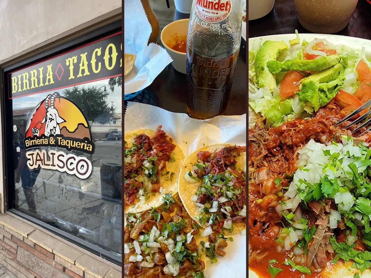 Simple plated entrees in a busy Mexican restaurant.